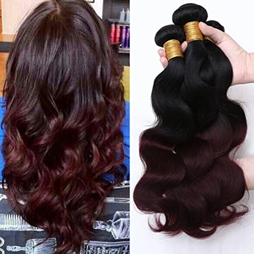 Julissa Hair 8A Brazilian Body Wave 4 Bundles Ombre Hair extensions Virgin Human Hair Bundles two tone Color 1b/99j Burgundy Hair Weaves (14 16 18 20)