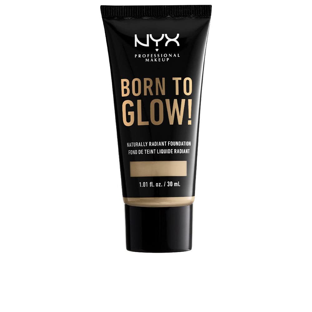 NYX Professional Makeup Born to Glow Radiant Foundation, Iridescent Finish, Buildable Medium Coverage, Vegan Formula, Shade: Nude