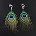 KISSPAT Native Peacock Bohemian Clip On Blue Feather Dangle Earrings for women