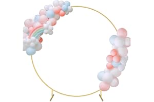 SHINOSKE 7.2FT Balloon Round Arch Backdrop Stand with Stable Base,Metal Circle Wedding Arch,Round Balloon Backdrop Stand for Photography,Birthday Party,Baby Shower,Garden Backdrop Decoration,Gold