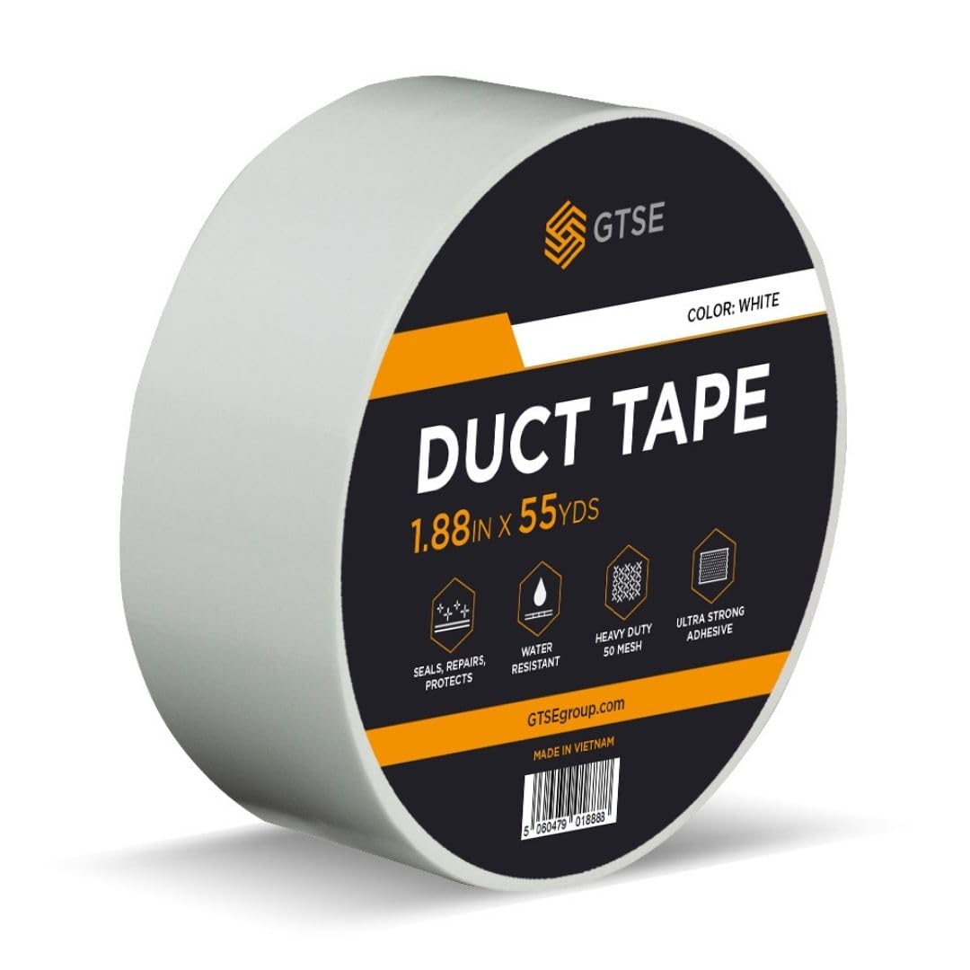 GTSE White Duct Tape, 48mm x 50m, 2” Waterproof Strong Adhesive Gaffer Tape for Patching, Sealing, Securing Cables and Labelling, Heavy Duty Tape, One Roll