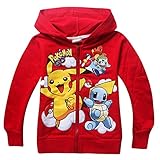 Pokemon Long Sleeve Front Zip Hoodie Sweater Jacket Coat (7-8 sz 130, Red)