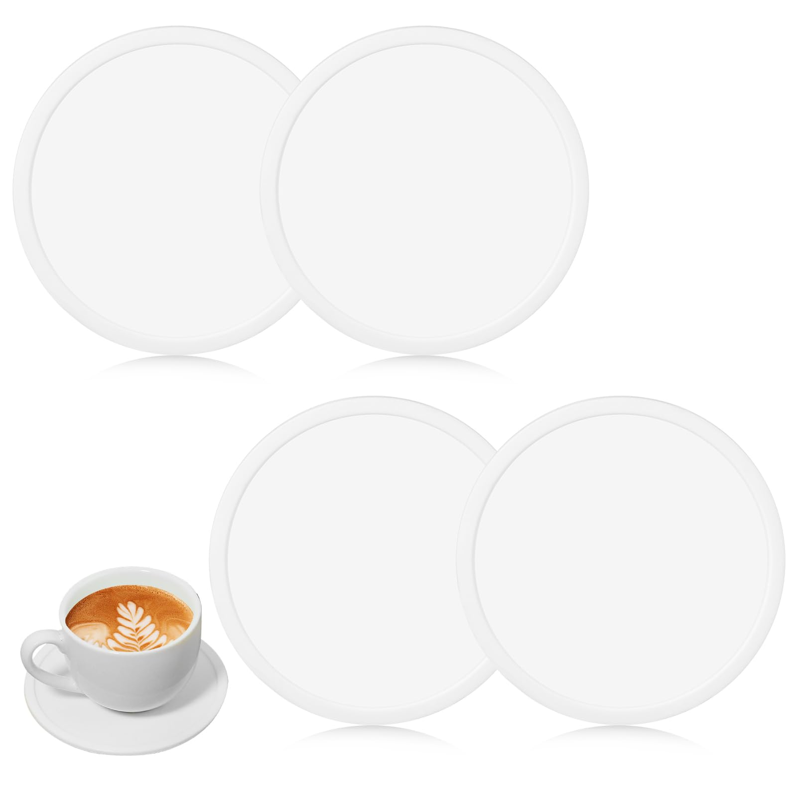 Silicone Coasters for Drinks White Round Anti Slip Mug Coasters Table Protection Mate for Beverages (White)