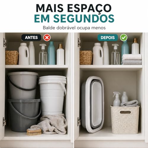Balde Retratil Silicone 26L Dobrável com Alca Multiuso para Limpeza Lavanderia Armazenamento Compacto Resistente Branco Cinza