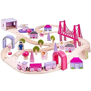 Image of Bigjigs Rail Wooden Fairy Town Train Set - 75 Play Pieces