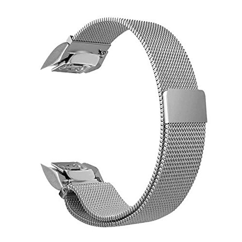 Gear Fit2 Pro Band - V-Moro Silver Milanese Loop Mesh Stainless Steel Metal Bands Bracelet Strap with Strong Magnet for Samsung Gear Fit 2 Pro Smartwatch SM-R365 Fitness 5.9"-9.1"