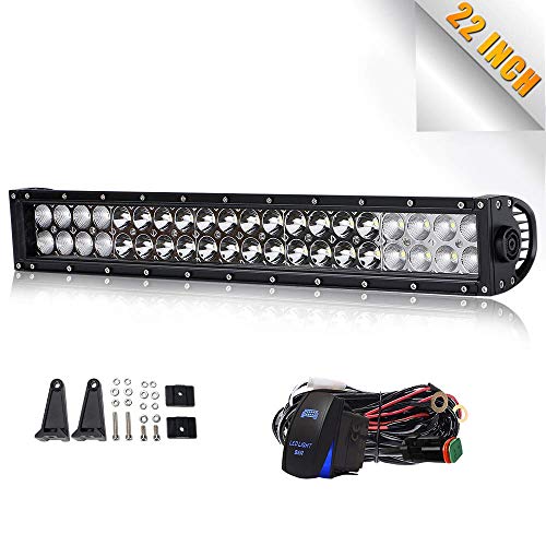 TURB0 SII 22″ LED Light Bar 120W Flood Spot Combo Beam Led Bar W/ 2Pcs 4Inch Driving Fog Lamp Off Road Lights with Rocker Switch Wiring Harness-3 Leads for Jeep Trucks Polaris ATV Boats Lighting