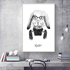 Floating Framed Canvas Wall Art for Living Room, Bedroom Hand-Painted Line Drawing Funny Animal Canvas Prints for Home Decoration Ready to Hang - 16x24 inches