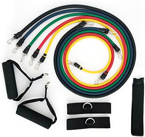 Sag Colletion Resistance Band Set - Include 5 Stackable Exercise Bands with Waterproof Carrying Case, Door Anchor Attachment, Legs Ankle Straps and Exercise Guide - 100% Life Time Guarantee