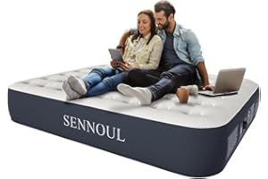 SENNOUL Air Mattress Queen with Built in Pump - Upgraded Blow Up Bed, 2 Mins Quick Self Inflatable, 13"/650lbs Max, Strong Support, All Night No Lost Air, for Camping,Home,Guests & Portable Travel