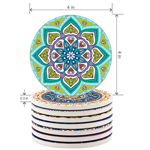Coasters for Drinks,Absorbent Ceramic Stone with Cork Backing Mandala Style Coaster, Suitable for Kinds of Cups and Mugs,Protect Your Furniture from Spills Scratches Water Rings and Damage, Set of 8 - Thumbnail 4