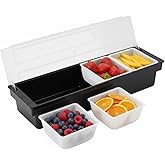 AnacondaGrip 4-Compartment Condiment Tray with Lid | Chilled Serving Tray for Parties, Bar & Taco Bars | Portable Condiment Caddy with Fruit Tray & Garnish Tray for Bartenders | Keeps Condiments Fresh
