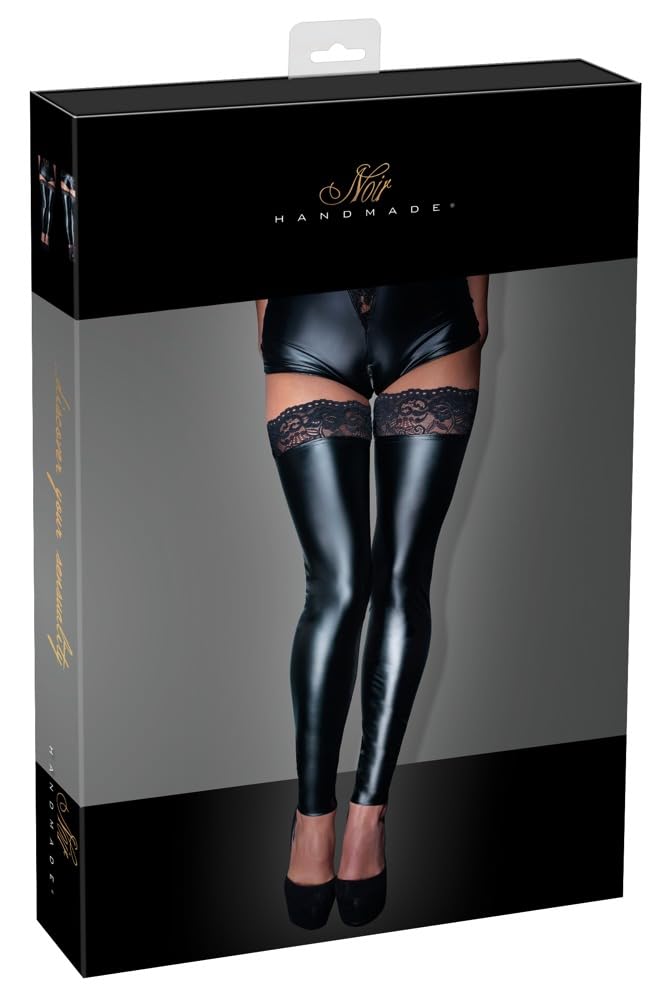 Noir Handmade Women's Sexy Wetlook Bodystockings with Lace, Large