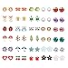 Yadoca Stainless Steel 30 Pairs Kids Stud Earrings for Girls Women Mixed Color Cute Animals CZ Jewelry Earring Set Heart Star Fox Bee Frog Ladybug Daisy Flower Tree Mushroom Umbrella Rose Gold White