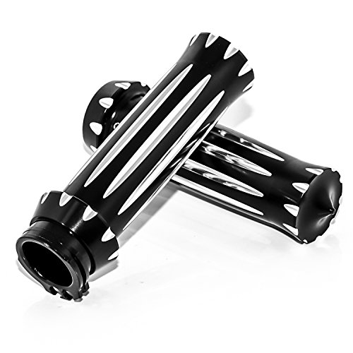 Senkauto Motorcycle Deep Cut Black Hand Grips 1" 25mm Handlebars Harley Softail Touring Road King Street Glide (Type 01)