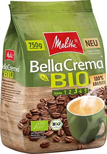 Melitta BellaCrema Bio Ganze Kaffee-Bohnen, ungemahlen, Kaffeebohnen für Kaffee-Vollautomat, milde Röstung, geröstet in…