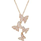 XINSHUN Real 925 Sterling Silver Long Zircon Butterfly Necklaces Pendant Fashion Sterling Silver Jewelry Statement Chain Necklace for Women Ladies Girls Gifts