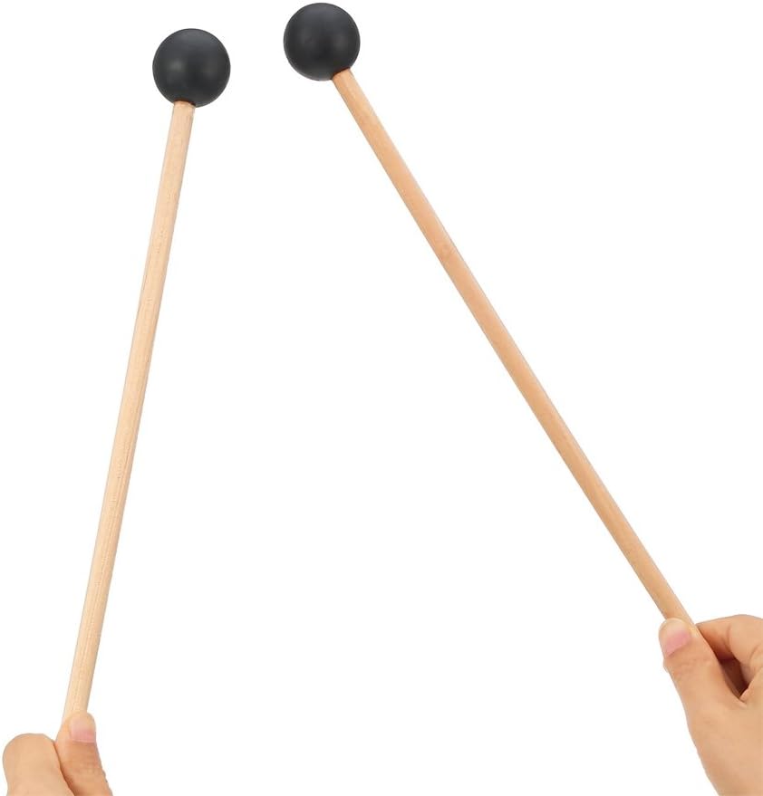 DJDZ 2ct 15 Inch Long Bell Mallets Glockenspiel Sticks, Spherical Black Rubber Head Mallet Percussion with Wood Handle