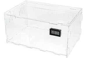 BETAZOOER Reptile Terrarium Breeding Tank Acrylic Reptile Feeding Box with Temperature Hygrometer (15.3"x9.7"x7.6")