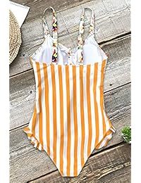 CUPSHE traje de baño de una pieza a rayas florales naranjas con busto fruncido