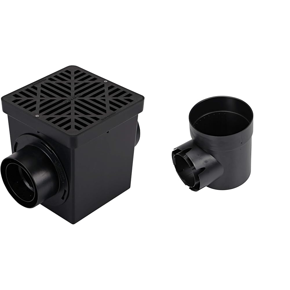 NDS 900BKITRTL1PK Square Kit with 2-Opening Catch Basin, 2 Adapters, 1 Outlet Plug & 101* Round Spee-D Catch Basin Drain, 1 Outlet, Connects to 3-Inch and 4-Inch Drain Pipes, Manages Light Image