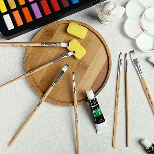 HIBOO Paintbrush Set-7 Flat Art Nylon Hair Artist Painting Brush for Acrylic Watercolor and Gouache Painting (Black & White Tip)