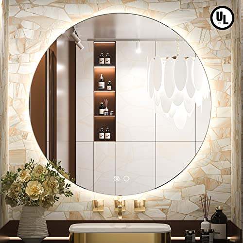 Keonjinn Round LED Mirror 32 Inch UL Listed Backlit Mirror Bathroom
