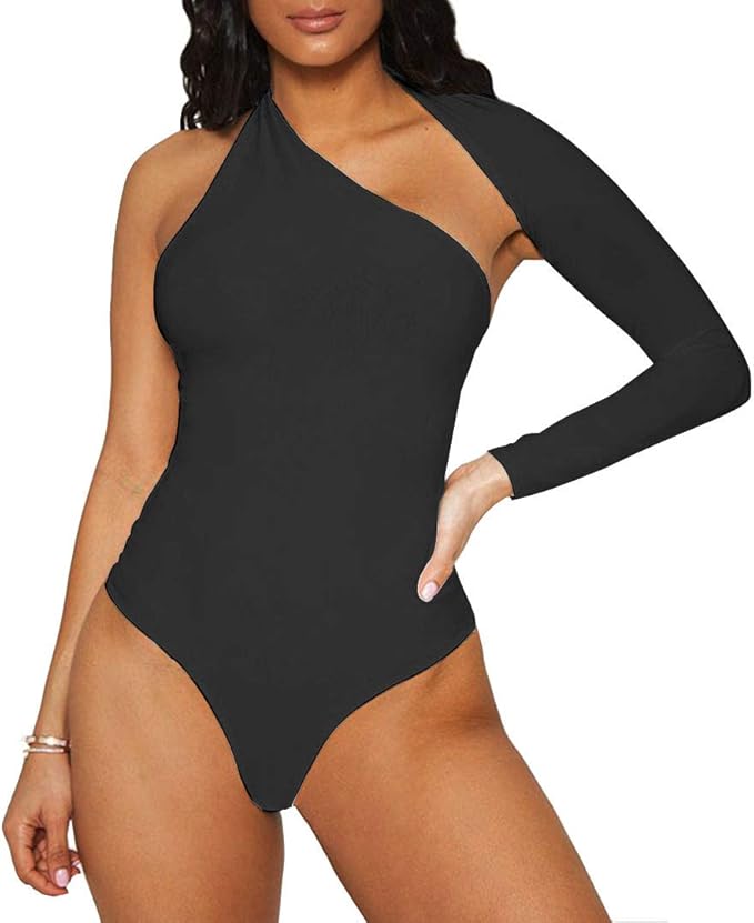 Womens Sexy Bodysuit for Women Off One Shoulder Long Sleeve Backless Bodysuit at Amazon Womenâs 