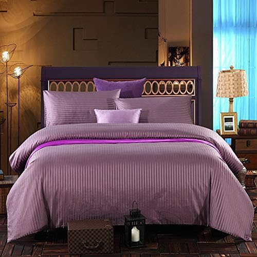 Duvet Cover Set Luxury Soft 100% Egyptian Cotton Bedding Set Purple Stripe,220X240CM