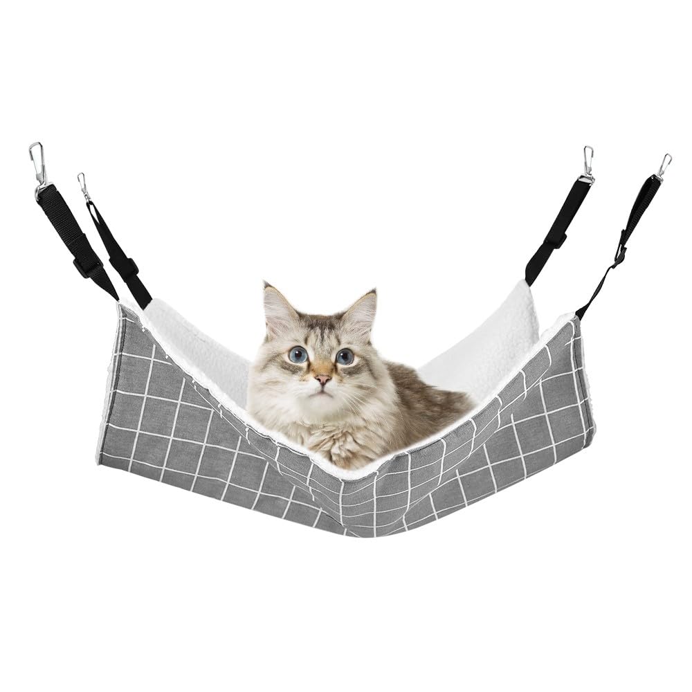 MiOYOOW Cat Hammock Bed, Pet Cage Hammock Cats Warm Hanging Bed with Adjustable Straps Pet Sleepy Pad for Cats Small Dogs Rabbits