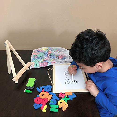 TEPSMIGO Magnetic Letters and Numbers with Board for Kids Preschool- 133 Pieces Foam Fridge Alphabet Magnets, Educational Dry Erase Whiteboard Chalkboard for Toddlers Writing Drawing