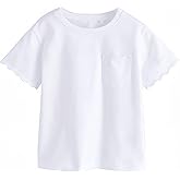grehava Girls Scalloped Edged T-Shirts with Pocket 3-6 Years Casual Cotton Tee Tops Blouse