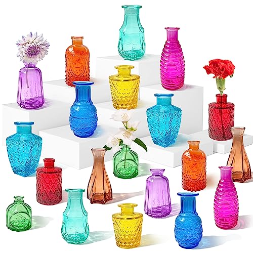 20pcs Glass Bud Vases Set,Colored Flower Vases in