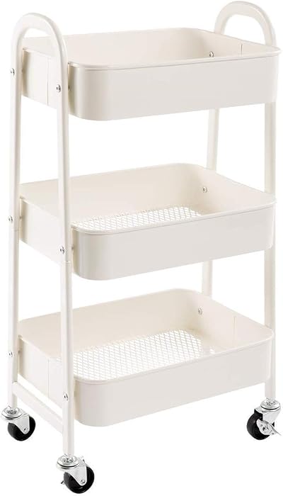 DOEWOR KS Storage Trolley on Wheels 3-Tier White Metal Kitchen Cart