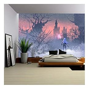 Illustration - Knight with Trident in Winter Landscape,Illustration Painting - Removable Wall Mural | Self-Adhesive Large Wallpaper - 66x96 inches