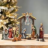 glitzhome 11Pcs Resin Nativity Figurines Set