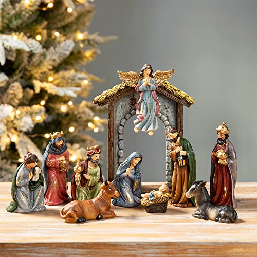 glitzhome 11Pcs Resin Nativity Figurines Set