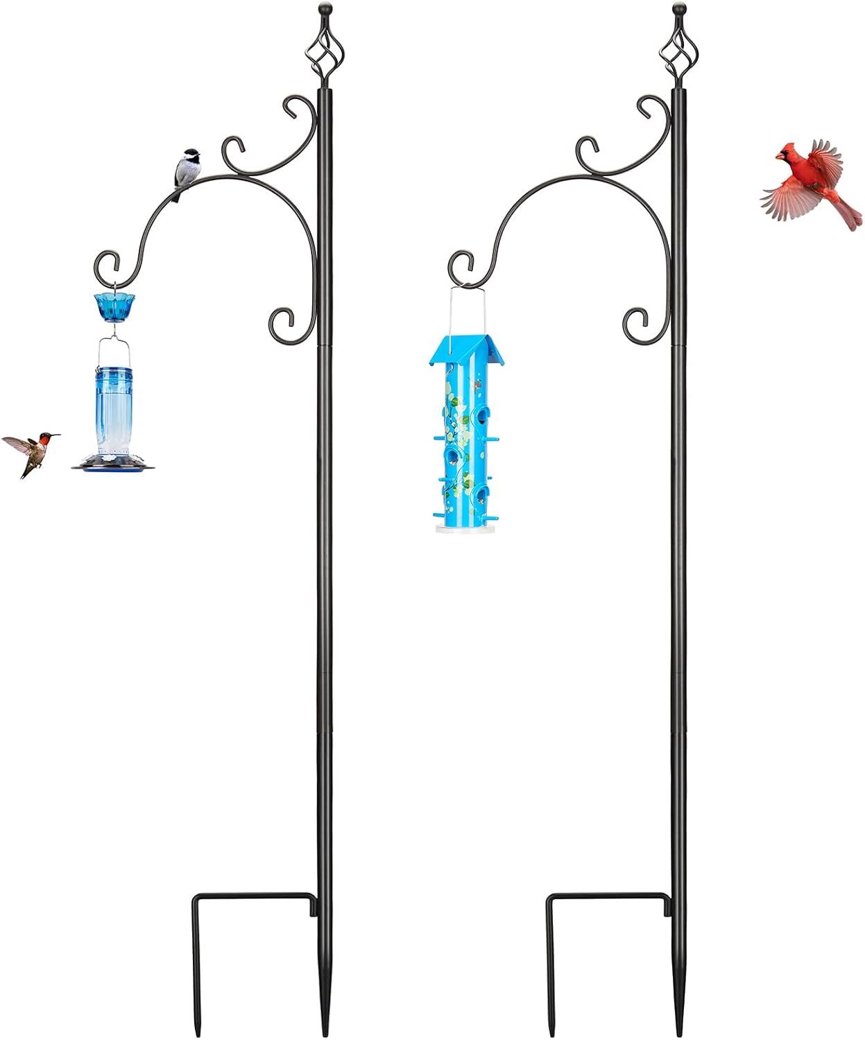 Outdoor Shepherd's Hooks - Kingsyard 2 Pack Outdoor Shepherds Hooks, 46 Inch Adjustable Bird Feeder Pole for Hanging Plant Baskets, Weddings, Lanterns, Solar Lights, Heavy Duty 5/8 Inch Thick, Black