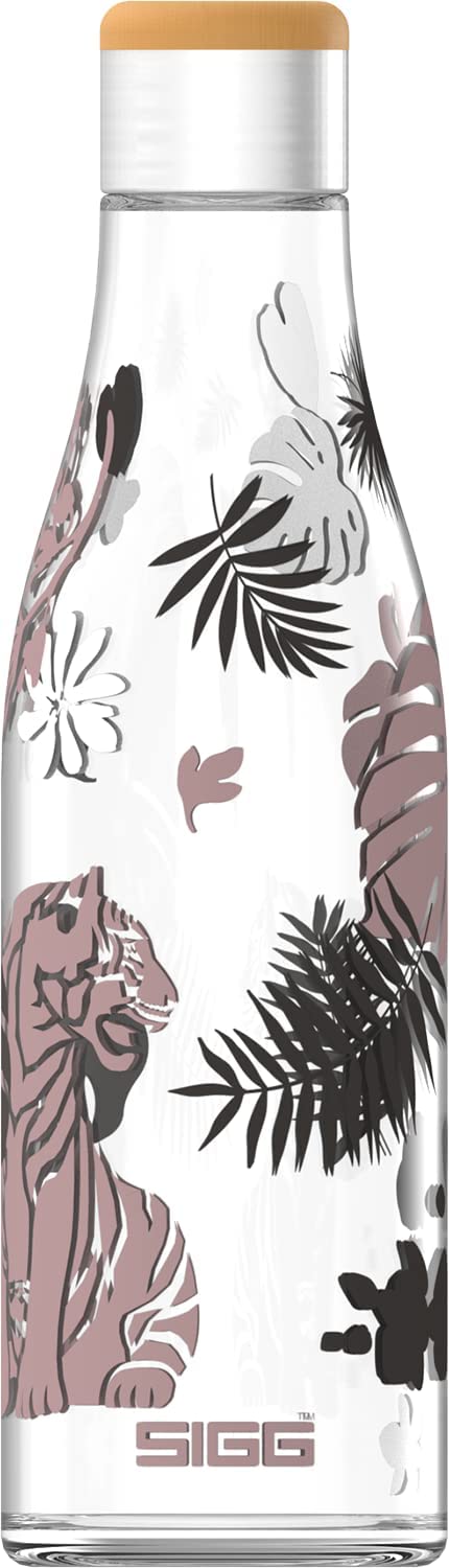 Sigg Metis Sumatra Tiger Glass Water Bottle (0.6 L), Plastic-free and Leak-proof Flask, Heat-resistant and BPA Free Water Bottle, Cooperation with One Tree Planted