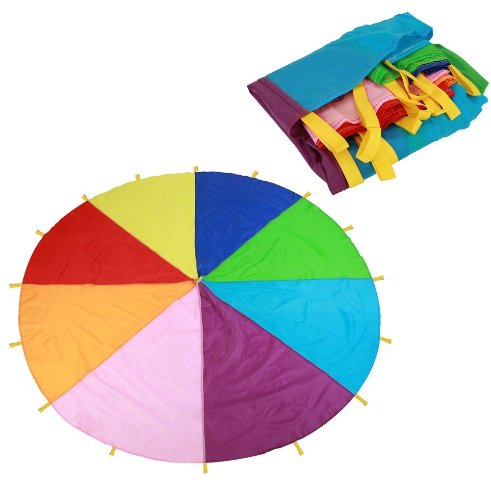 Garosa Kids Parachute Toy, Giant Multicolored Play Parachute for Kids with 16 Handles ¨C Indoor Outdoor Team Building Game, Group Activity Toy for Preschool, PE Class, Social Skills & Fitness