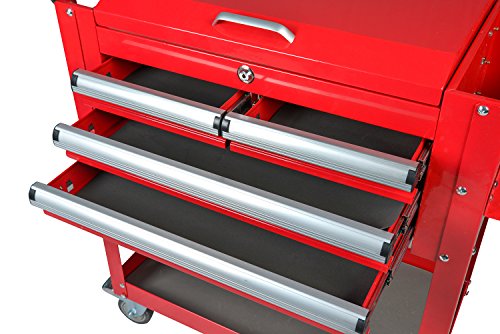 Enjoi Utility Tool Cabinet Service Cart Tool Chest Workshop Rolling Storage Trolley Tool Box w/Drawers (Red)