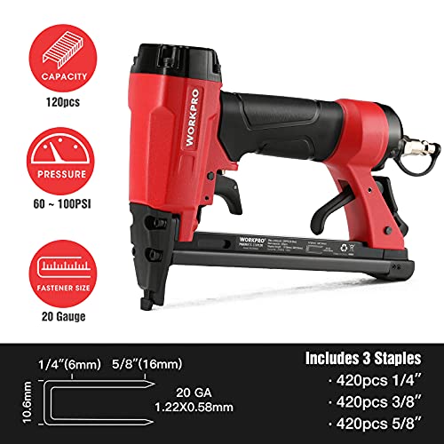 WORKPRO Pneumatic 20 Gauge Staple Gun, T50 Upholstery Stapler with