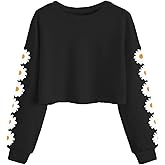 Haloumoning Girls Cute Daisy Pinted Cropped Sweatshirt Kids Long Sleeve Crop Tops Fall Fashion Shirts