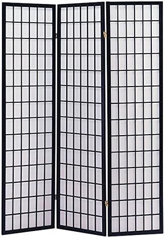 Roundhill Furniture 3-Panel Oriental Shoji Room Divider Screen, Black (Black 3 Panel)