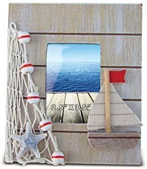 Amazon Com Puzzled Wooden Picture Frame With Sailboat Starfish Fishing Net 2 5 X 3 5 Inch Sculptural Photo Holder Intricate Wood Art Handcrafted Tabletop Accessory Nautical Beach Ocean Theme Home Accent Decor