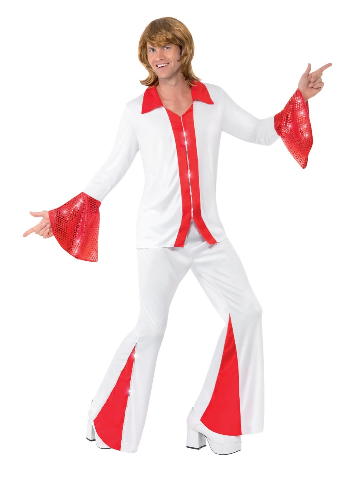 Smiffys Super Trooper Adult Costume, White & Red Shirt and Trousers Set, Perfect Men's Fancy Dress Outfit for Parties, Events, and Themed Celebrations, Adult Dress Up Costume Super Trooper