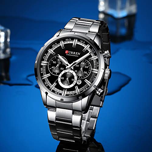 Curren Reloj de cuarzo para hombre, correa de acero inoxidable, reloj multifunción de moda, 3 ATM, pantalla luminosa, cronógrafo, calendario, fecha, relojes - Imagen 5