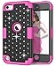 Hocase iPod Touch 7th/6th/5th Generation Case, Shockproof Heavy Duty Silicone Rubber+Hard Plastic Glitter Protective Case for iPod model A2178, A1574, A1509, A1421 - Black/Deep Pink