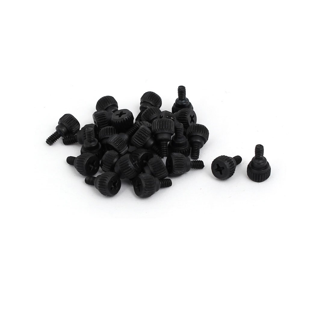 sourcing map Computer PC Case Metal Flat Head Knurled Thumb Screw M3.5x6mm Black 30pcs