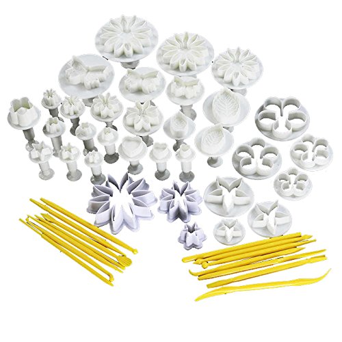 Denshine DIY Cake Mold, 47Pcs Cake Decoration Mold Flower Fondant Cake Sugarcraft Decorating Kit Cookie Mould Icing Plunger Cutter Tool DIY Tool Sets